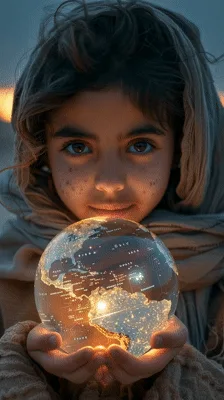 Young Girl Holding A Glowing Earth Globe