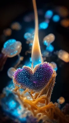 Abstract Bioluminescent Heart Shape Floating In Dark Water