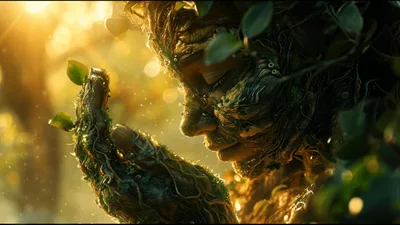 Mystical Forest Spirit Holding Small Green Plant