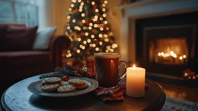 Cozy Christmas Evening With Hot Cocoa And Cookies