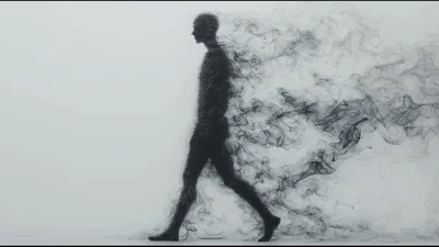 Silhouette Of A Man Dissolving Into Black Smoke
