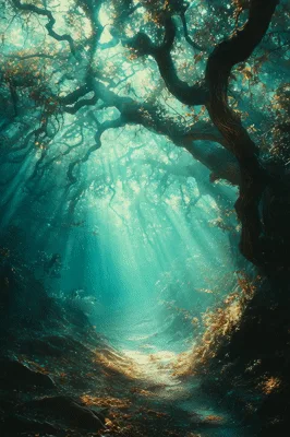 Ethereal Forest Path With Glowing Sunbeams