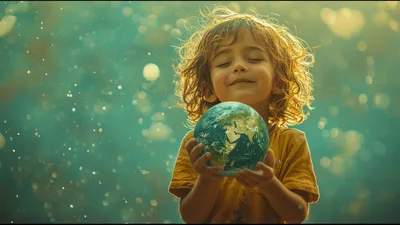 Young Child Holding A Glowing Earth Globe