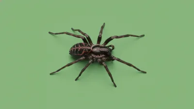 Black Spider With Red Markings On Green Background