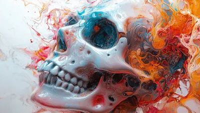 Abstract Human Skull With Colorful Liquid Paint Splatter