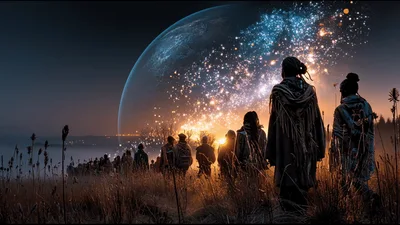Group Of People Watching A Celestial Event