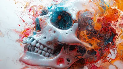 Abstract Liquid Paint Skull Art Composition