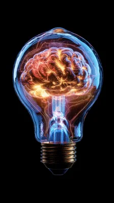 Glowing Human Brain Inside A Glass Light Bulb