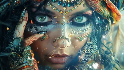 Close Up Portrait Of A Woman With Ornate Jewelry