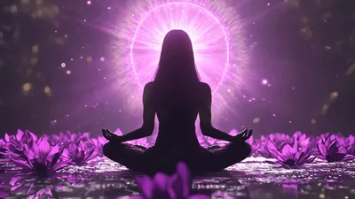 Silhouette Of A Woman Meditating In A Lotus Pond