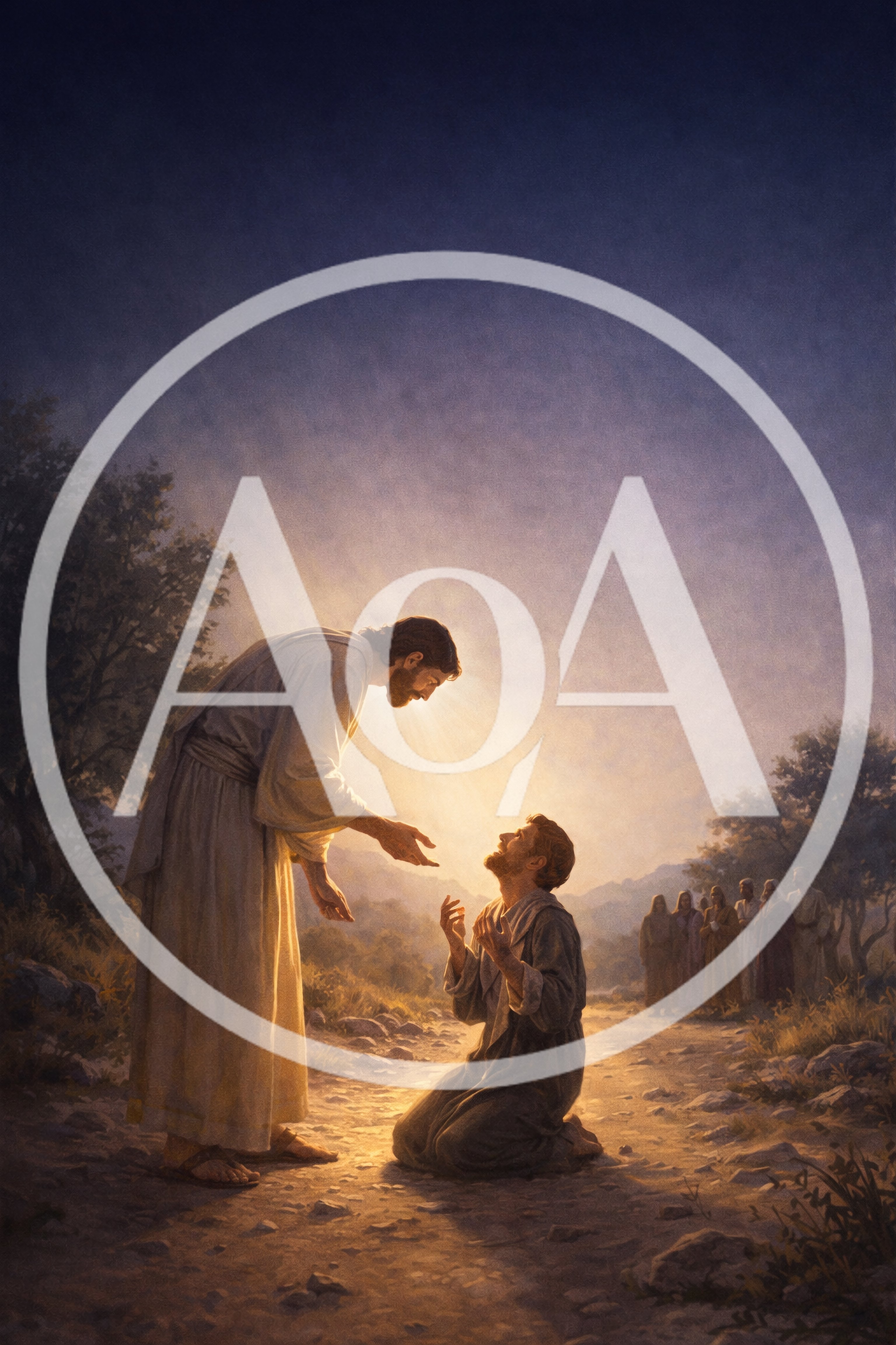 Jesus Christ Reaching Out To A Kneeling Man