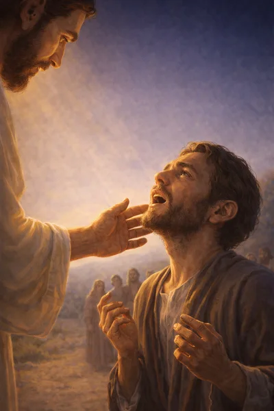 Jesus Healing A Blind Man In A Biblical Setting