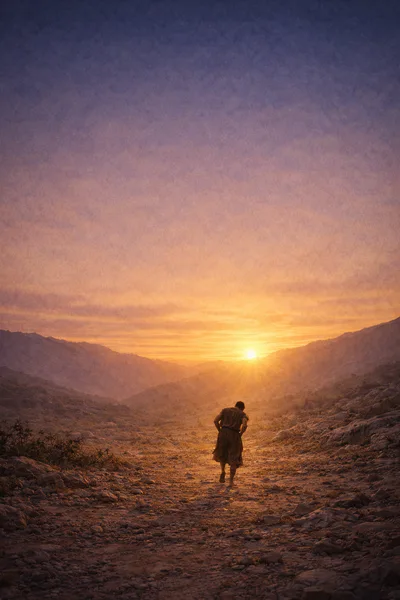 Lone Traveler Walking Through A Rocky Mountain Valley