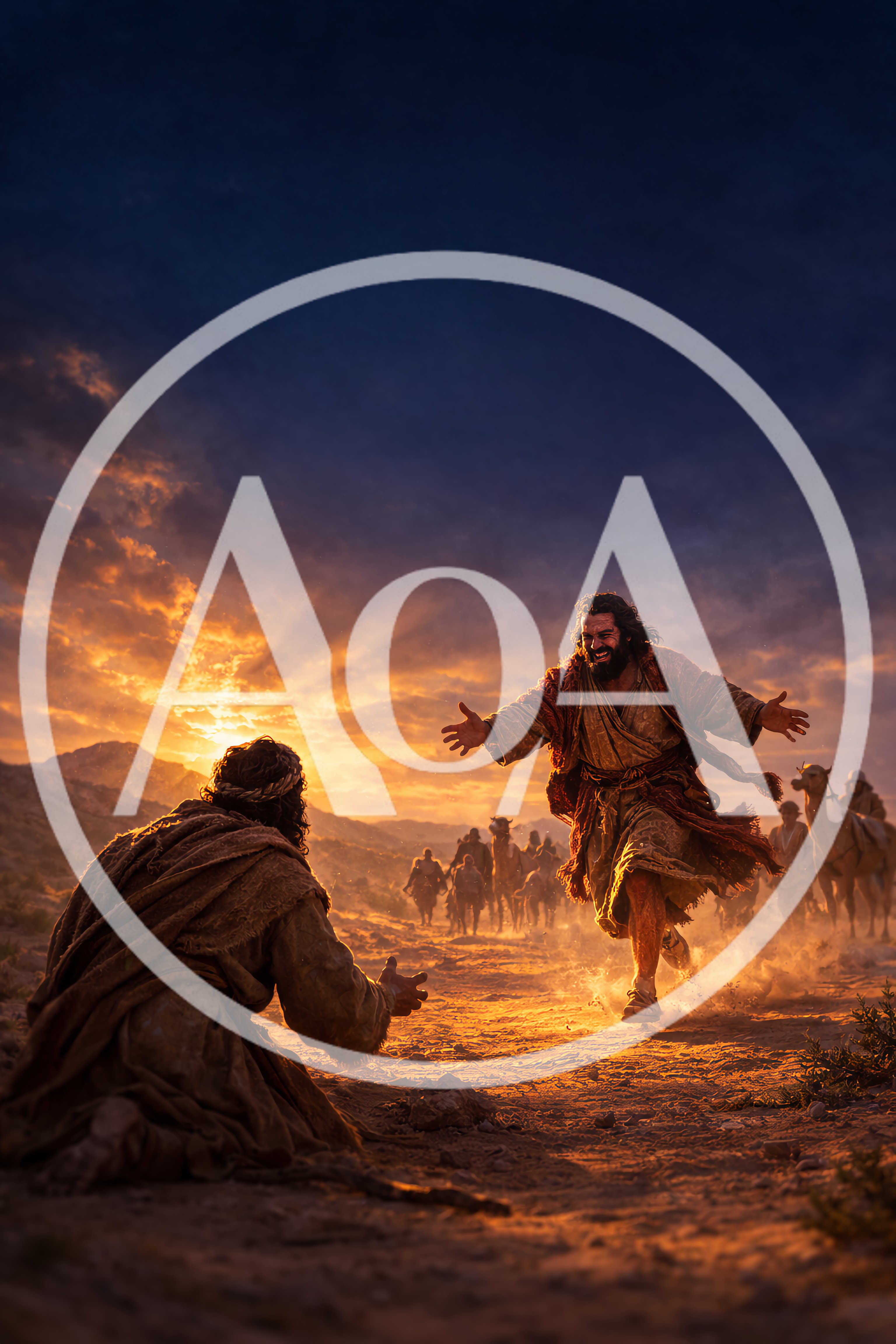 Biblical Scene Of A Man Running To Embrace Another