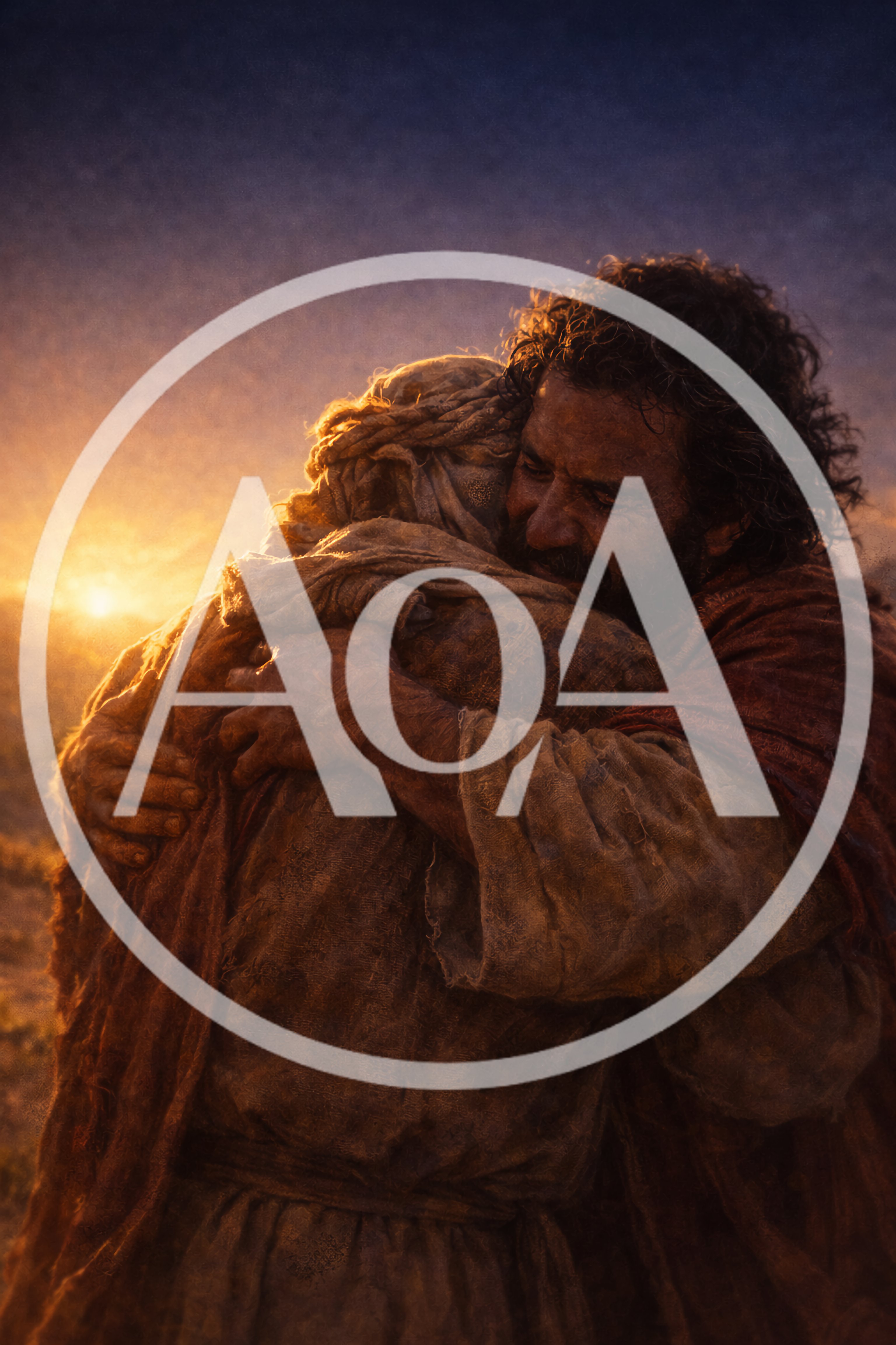 Two Men Embracing In A Biblical Setting