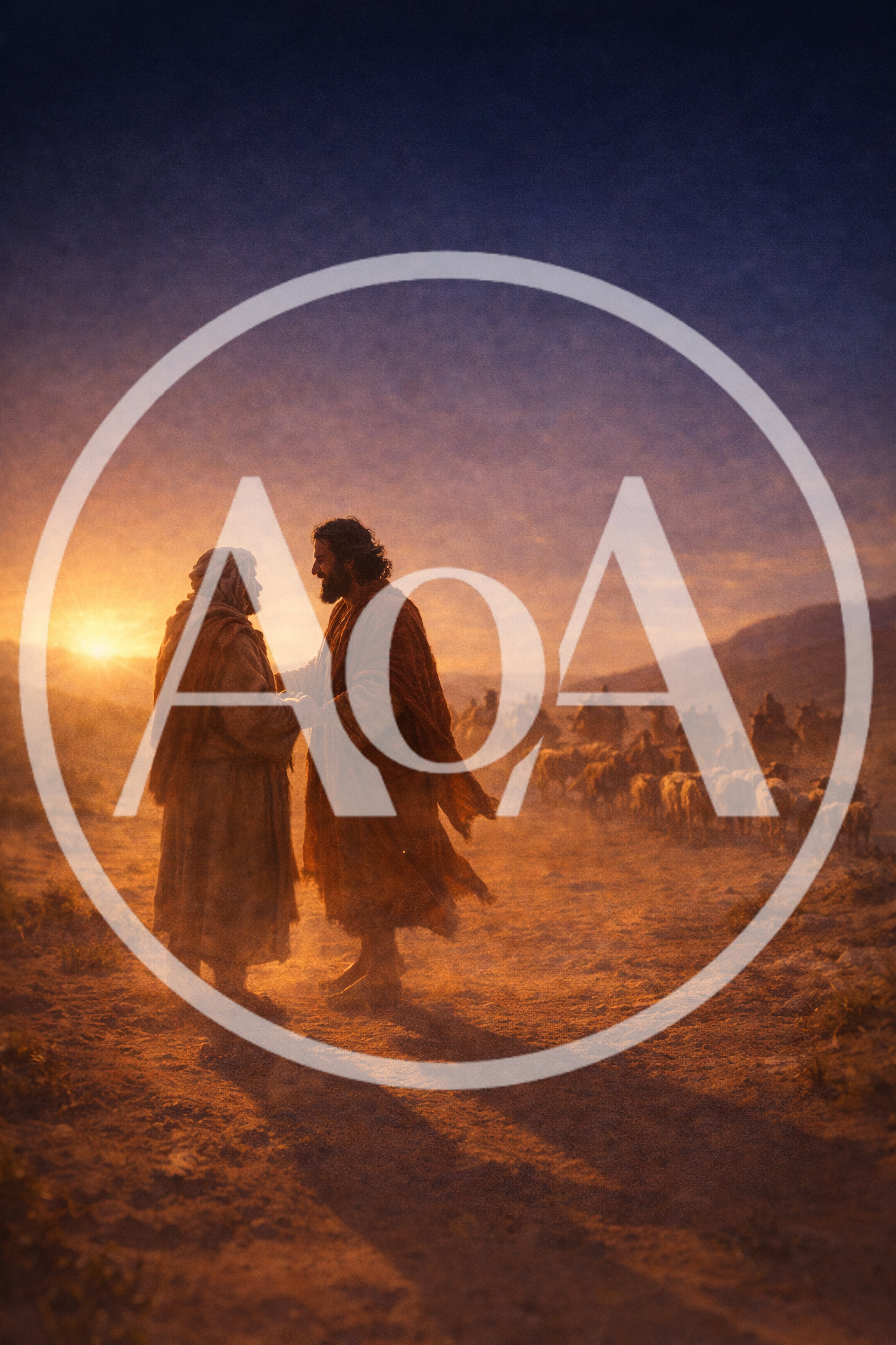 Two Biblical Figures Meeting In A Desert Landscape