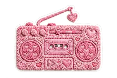 Pink Knitted Yarn Boombox With Heart Details