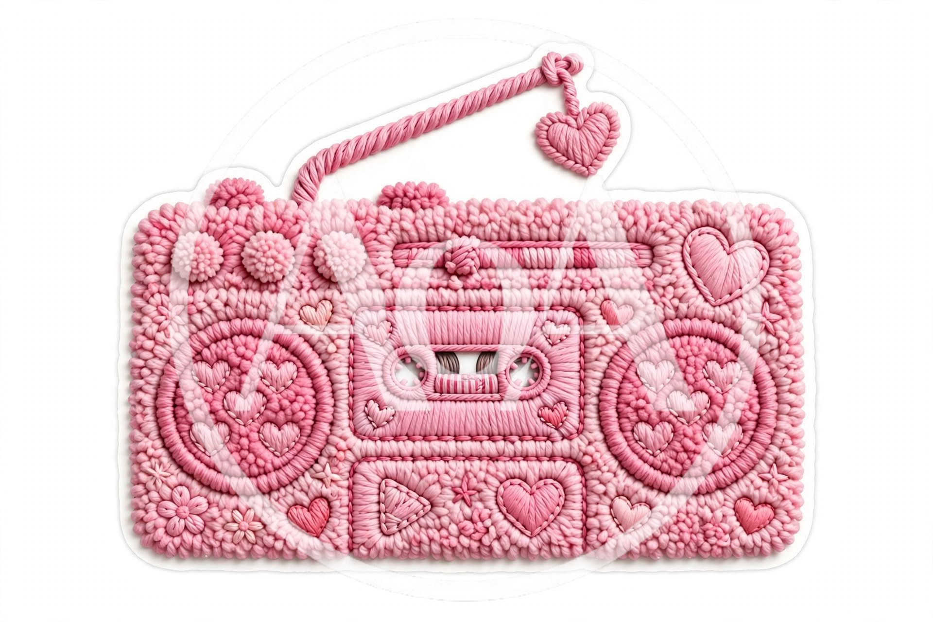 Pink Knitted Yarn Boombox With Heart Details