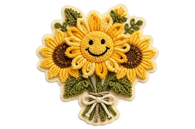 Handmade Punch Needle Sunflower Bouquet Patch