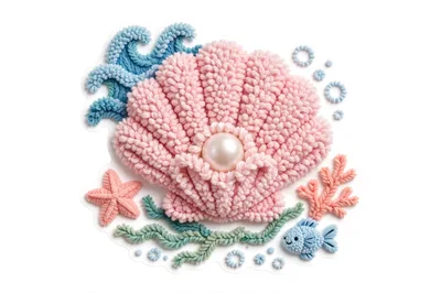 Textured Yarn Craft Seashell With Pearl