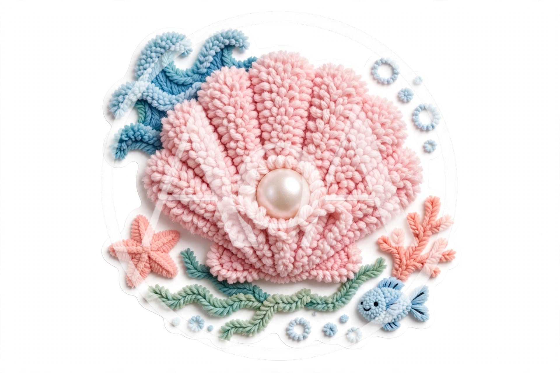 Textured Yarn Craft Seashell With Pearl