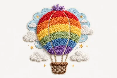 Punch Needle Hot Air Balloon Wall Art