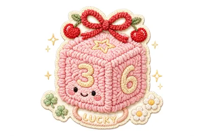 Crocheted Pink Cube With Numbers And Decorative Elements