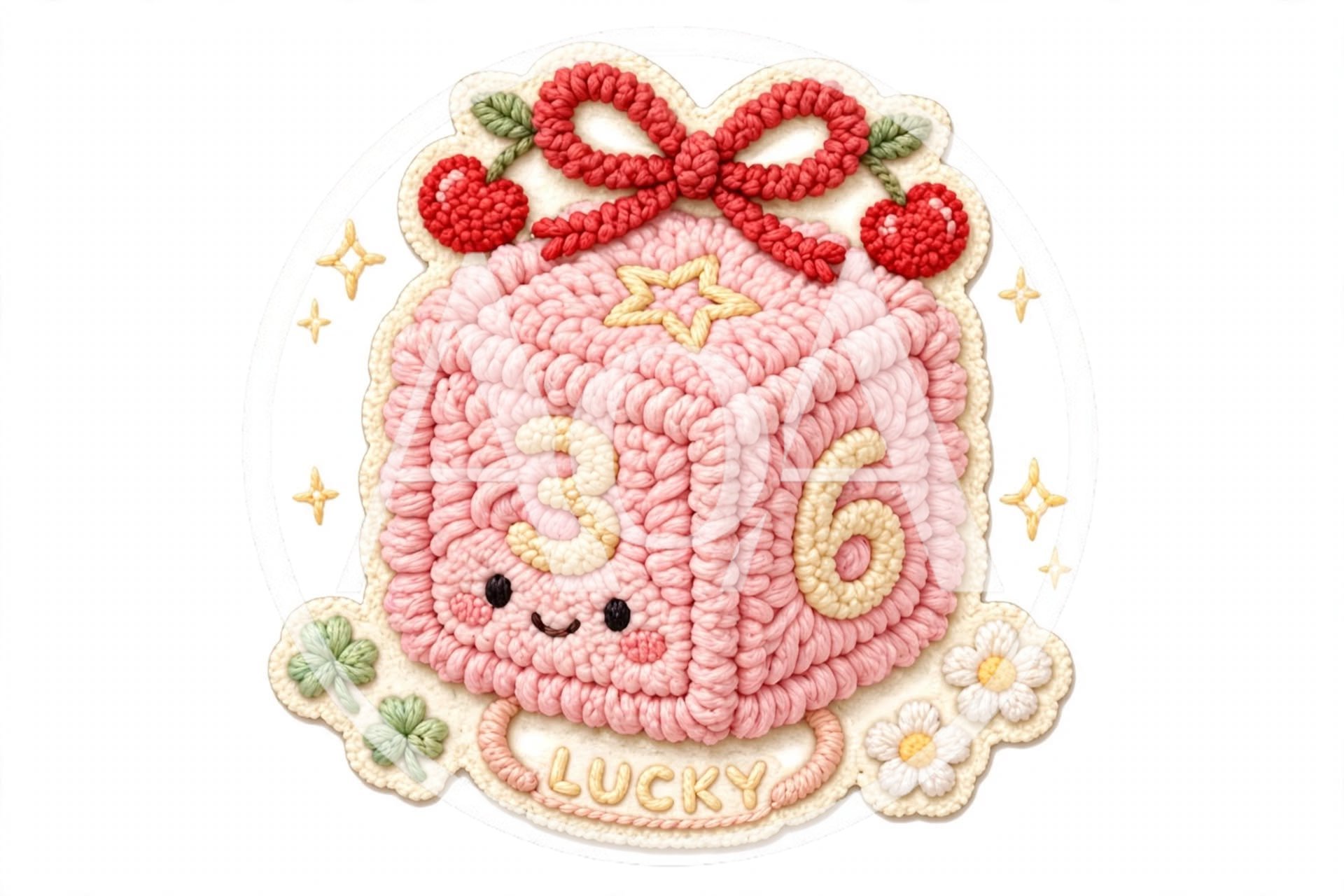 Crocheted Pink Cube With Numbers And Decorative Elements