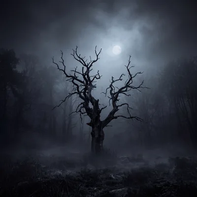 Spooky Dead Tree In A Misty Dark Forest