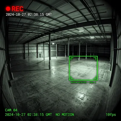 Security Camera Footage Of Empty Warehouse Interior