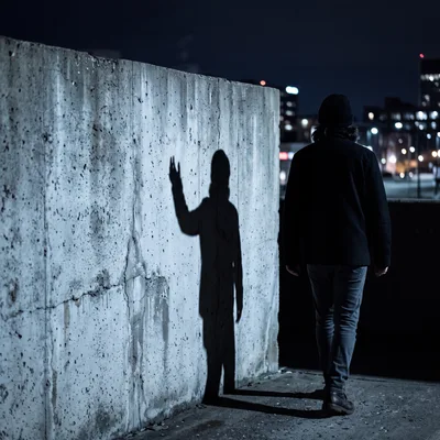 Man Walking Past Concrete Wall With Shadow