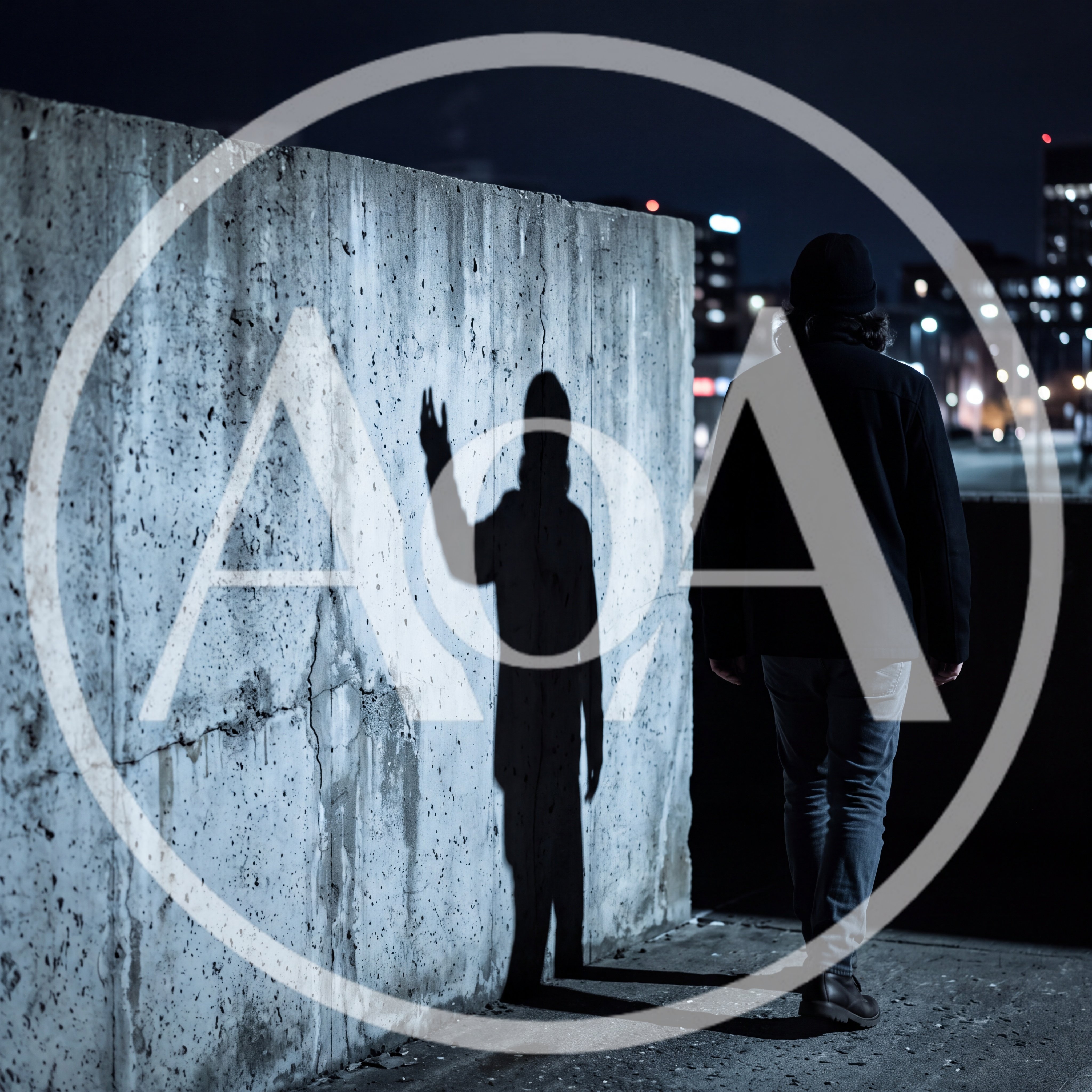 Man Walking Past Concrete Wall With Shadow