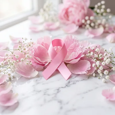 Pink Breast Cancer Awareness Ribbon With Flowers