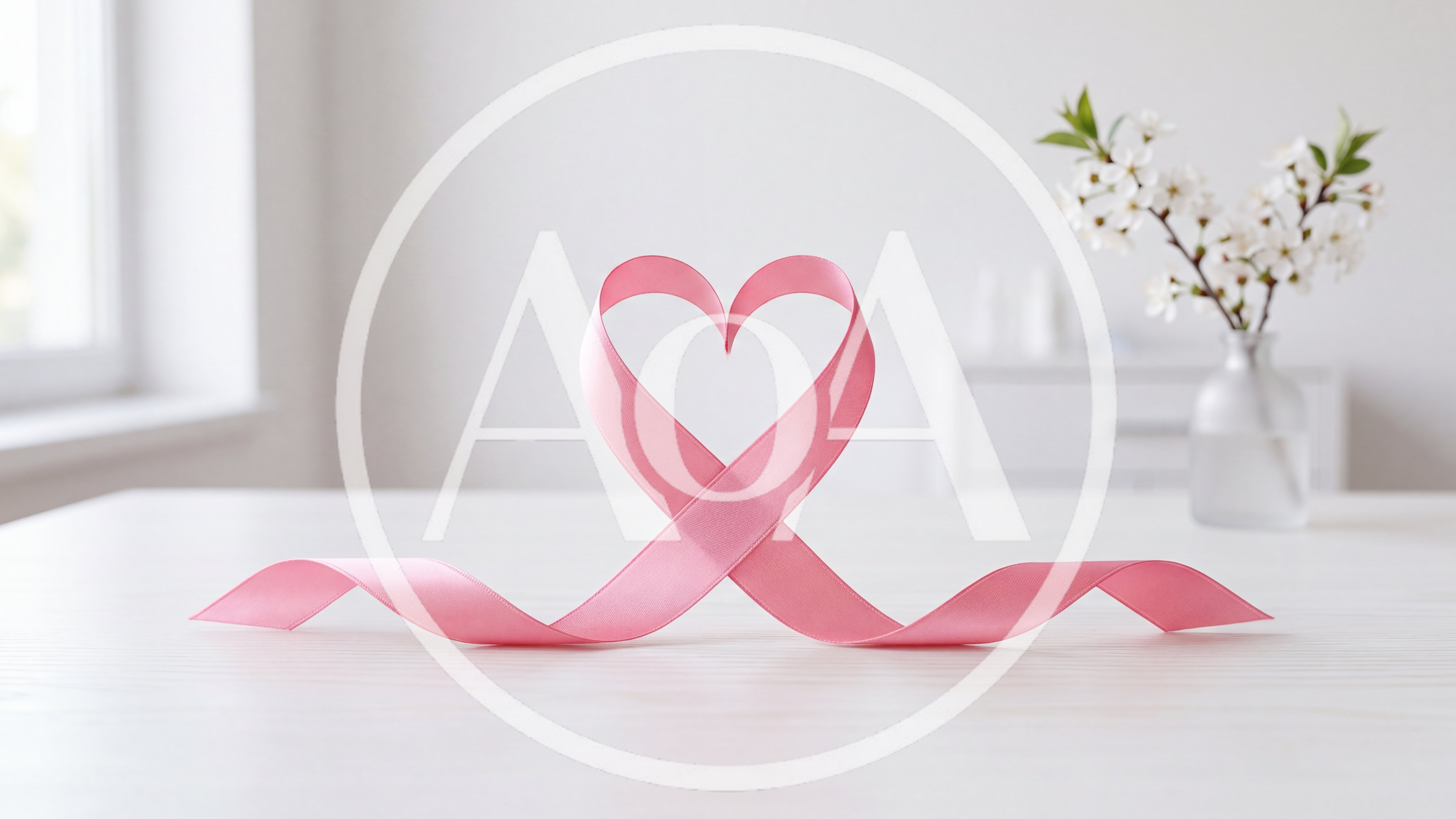Pink Ribbon Shaped Into A Heart On A Table