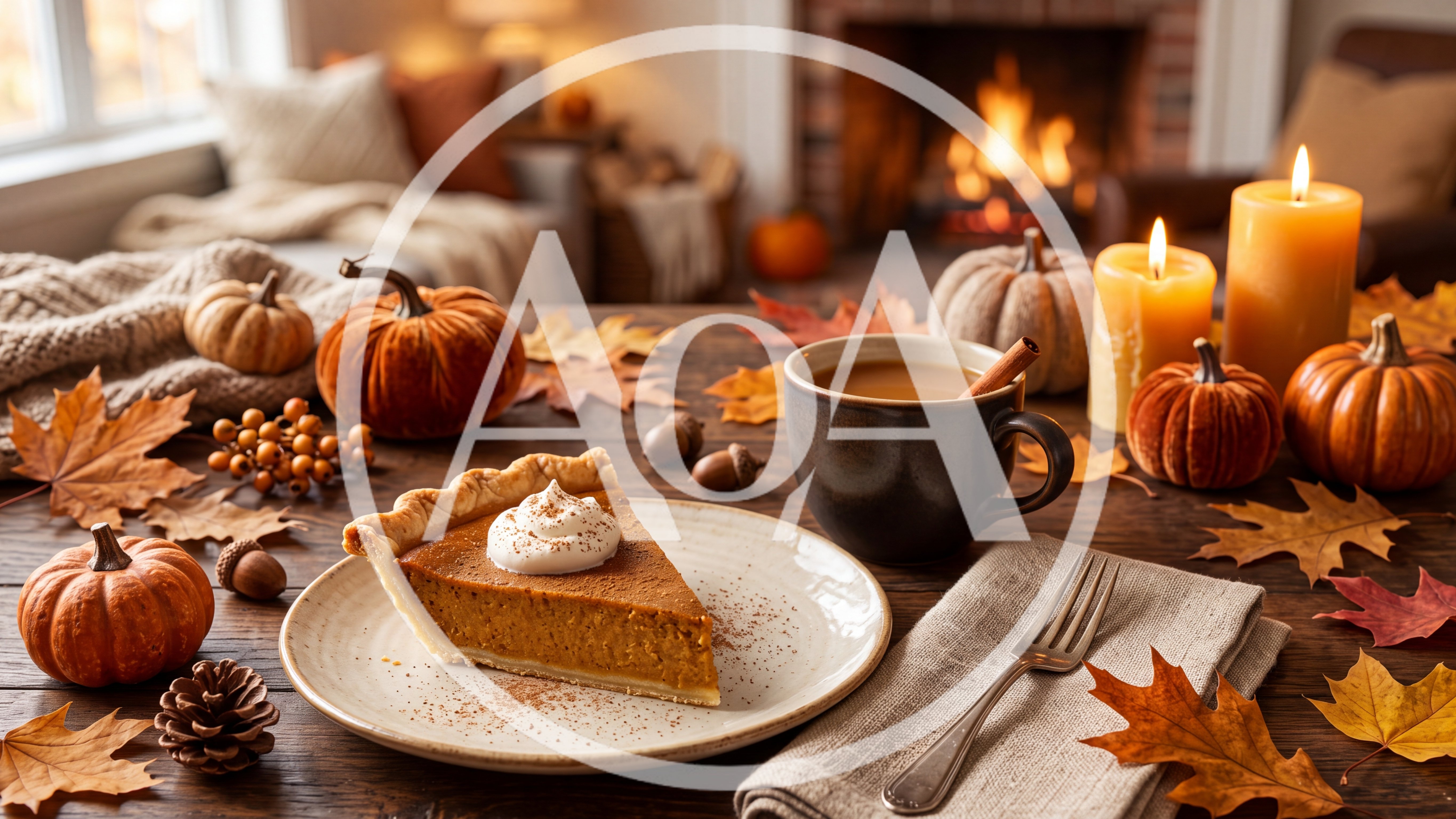 Pumpkin Pie Slice on Rustic Table with Autumn Decor