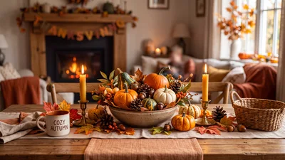 Cozy Autumn Thanksgiving Table Centerpiece With Pumpkins
