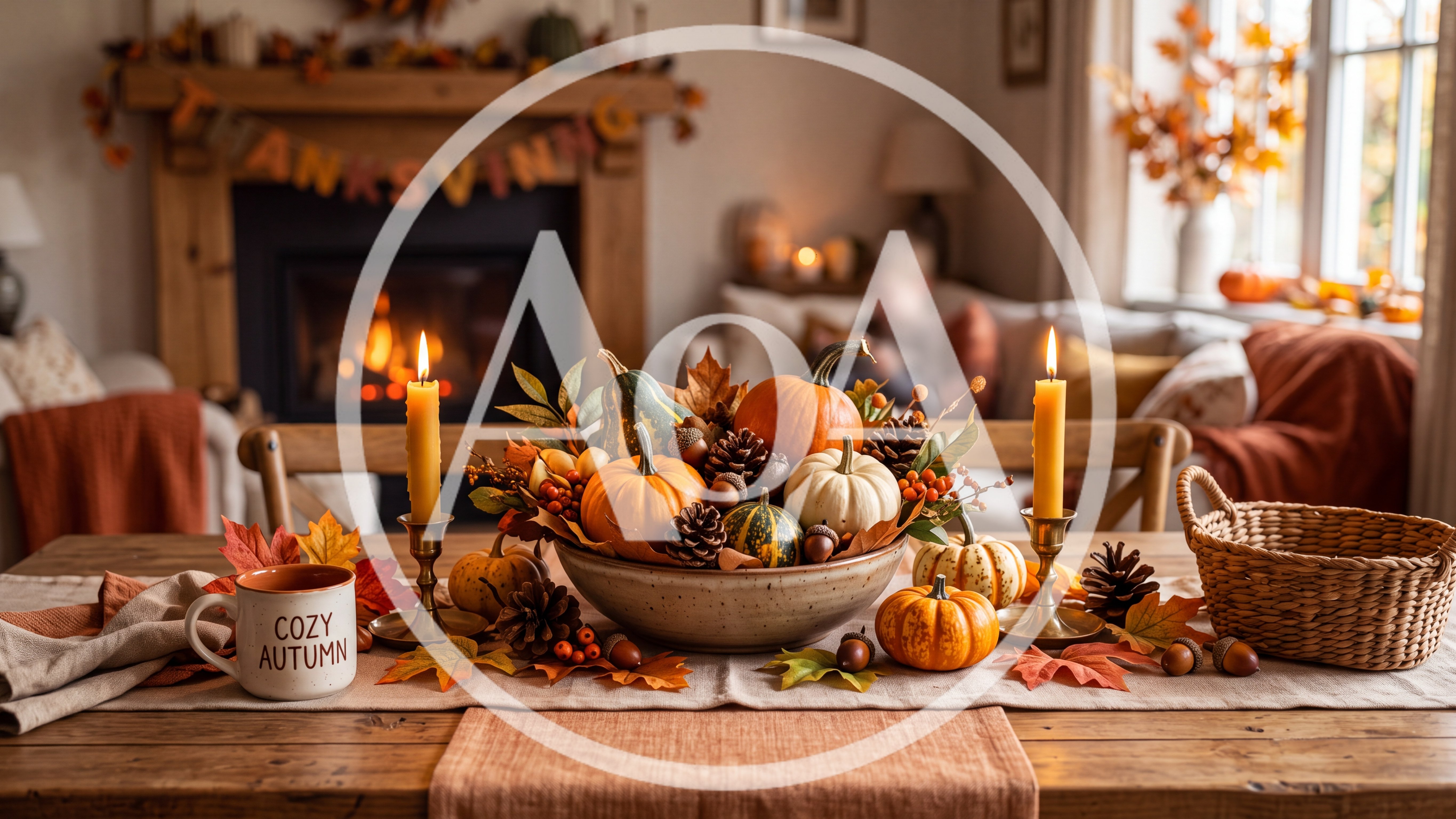 Cozy Autumn Thanksgiving Table Centerpiece With Pumpkins