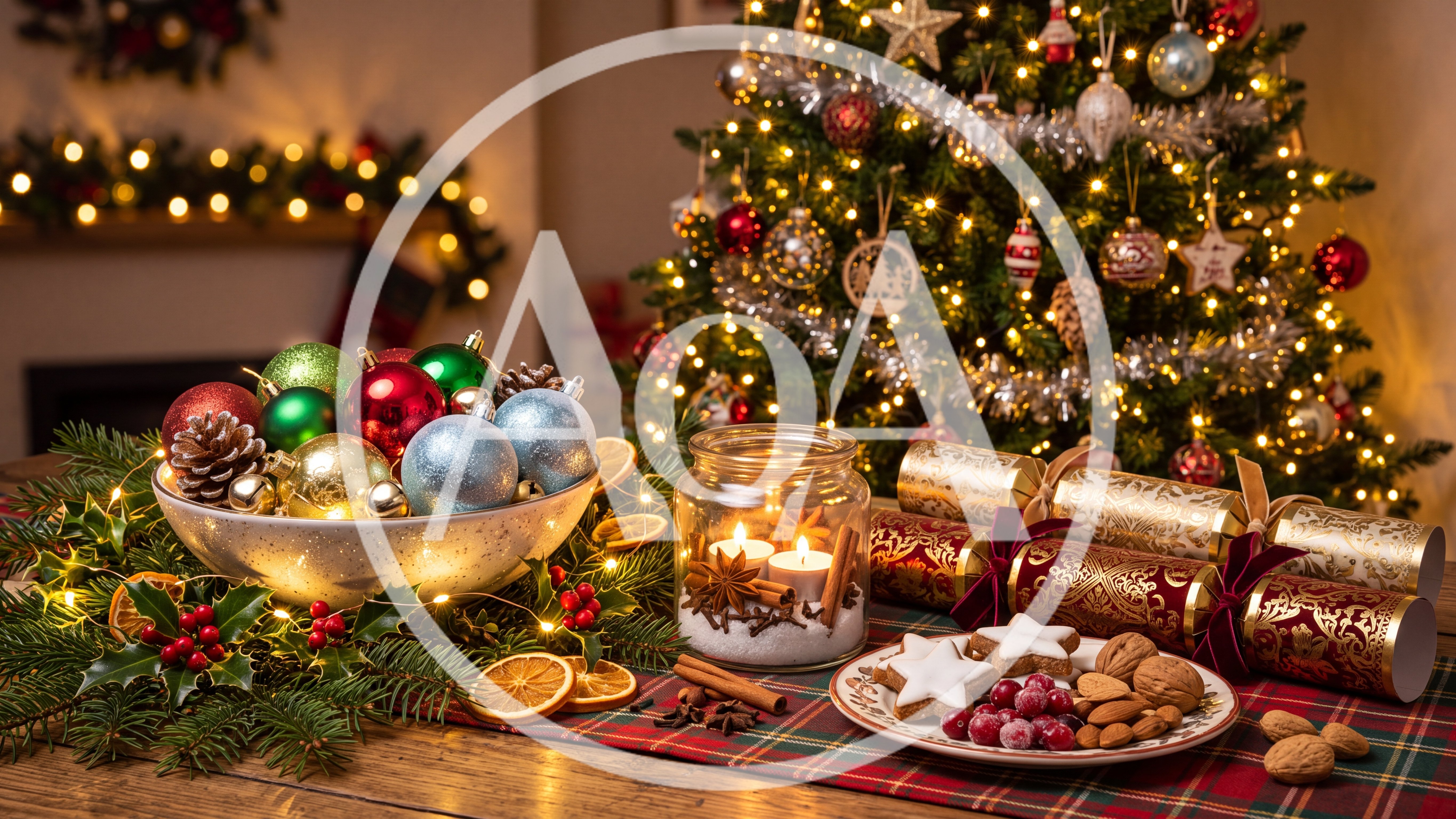 Christmas Table Setting With Ornaments And Festive Treats