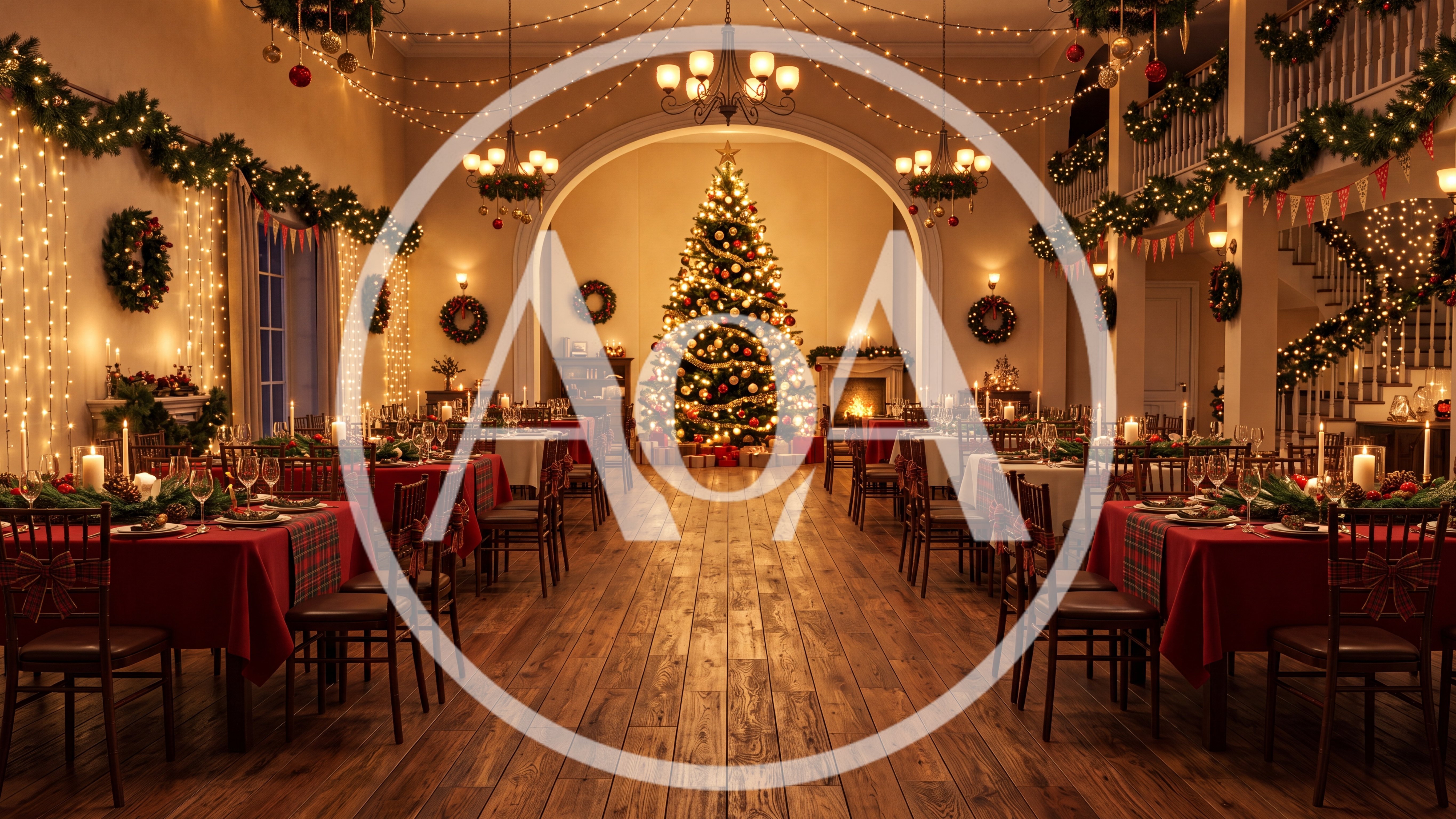 Elegant Christmas Banquet Hall With Festive Decorations
