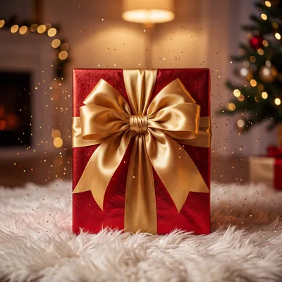 Red Christmas Gift Box With Gold Ribbon
