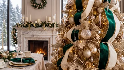 Elegant Christmas Dining Table With Decorated Tree