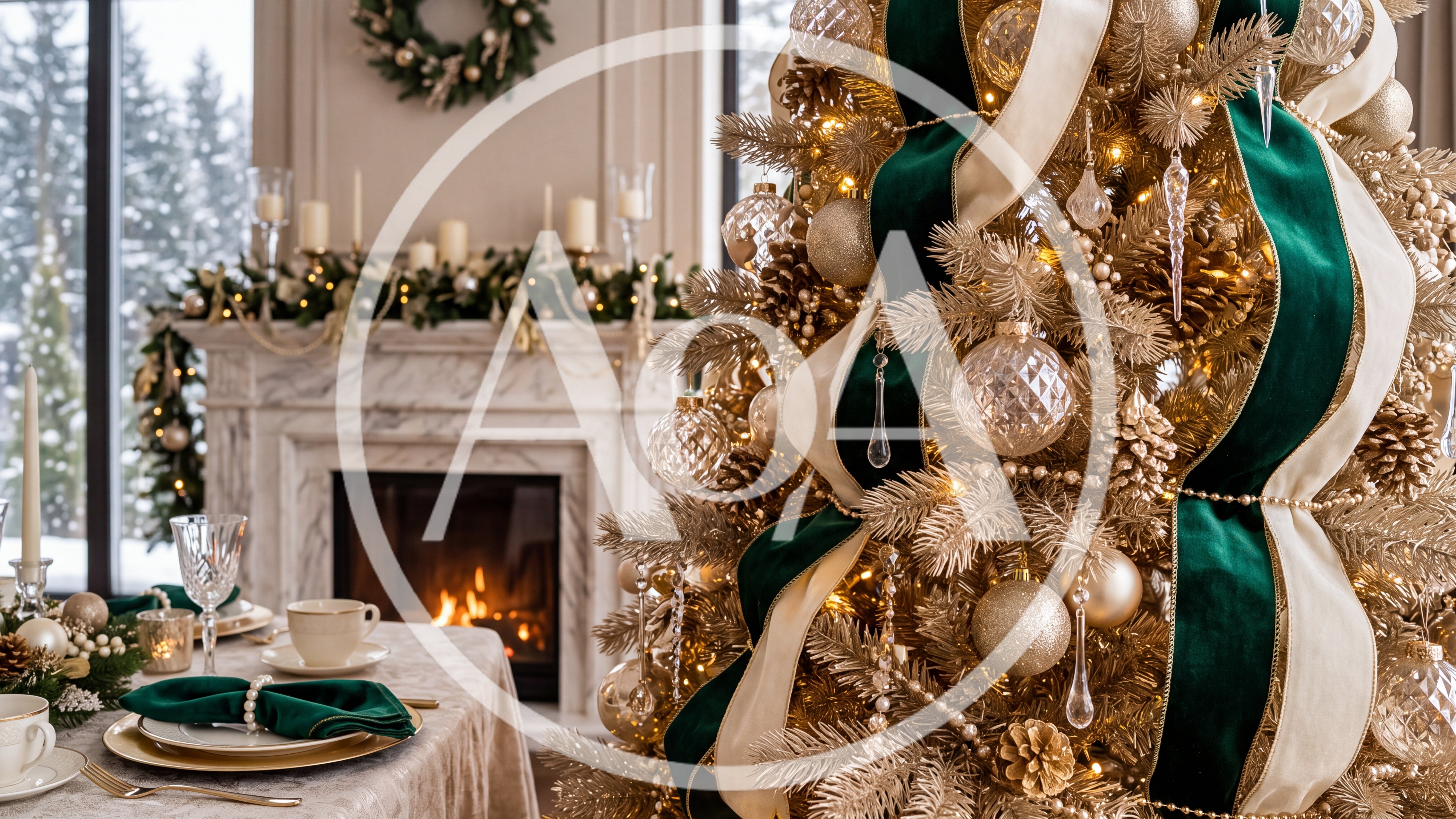 Elegant Christmas Dining Table With Decorated Tree