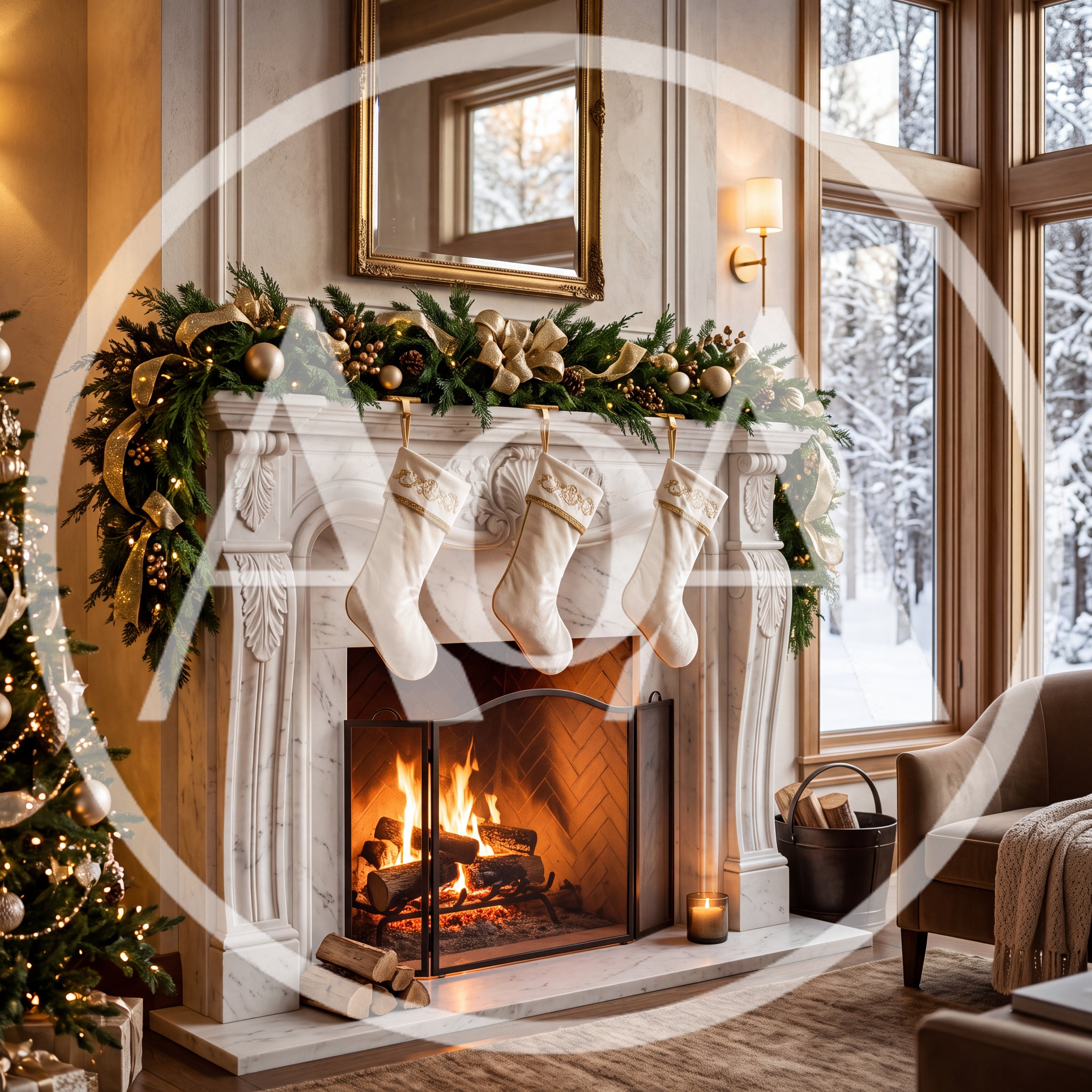 Elegant Christmas Fireplace Decor With Stockings And Tree