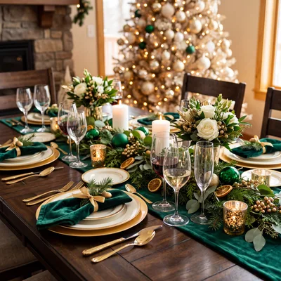 Elegant Christmas Dining Table Setting With Festive Decor