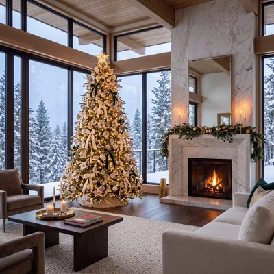 Luxury Living Room Decorated For Christmas
