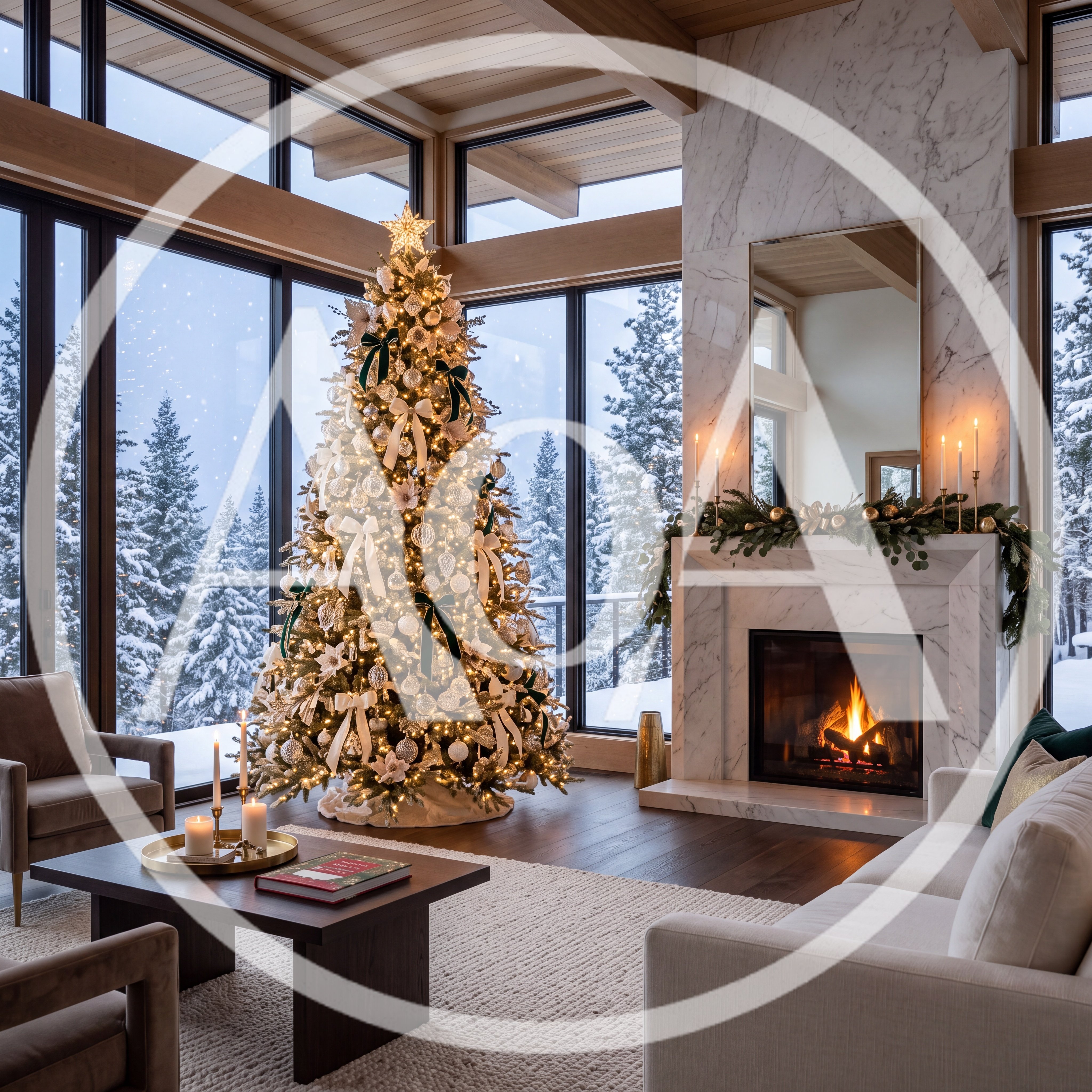 Luxury Living Room Decorated For Christmas