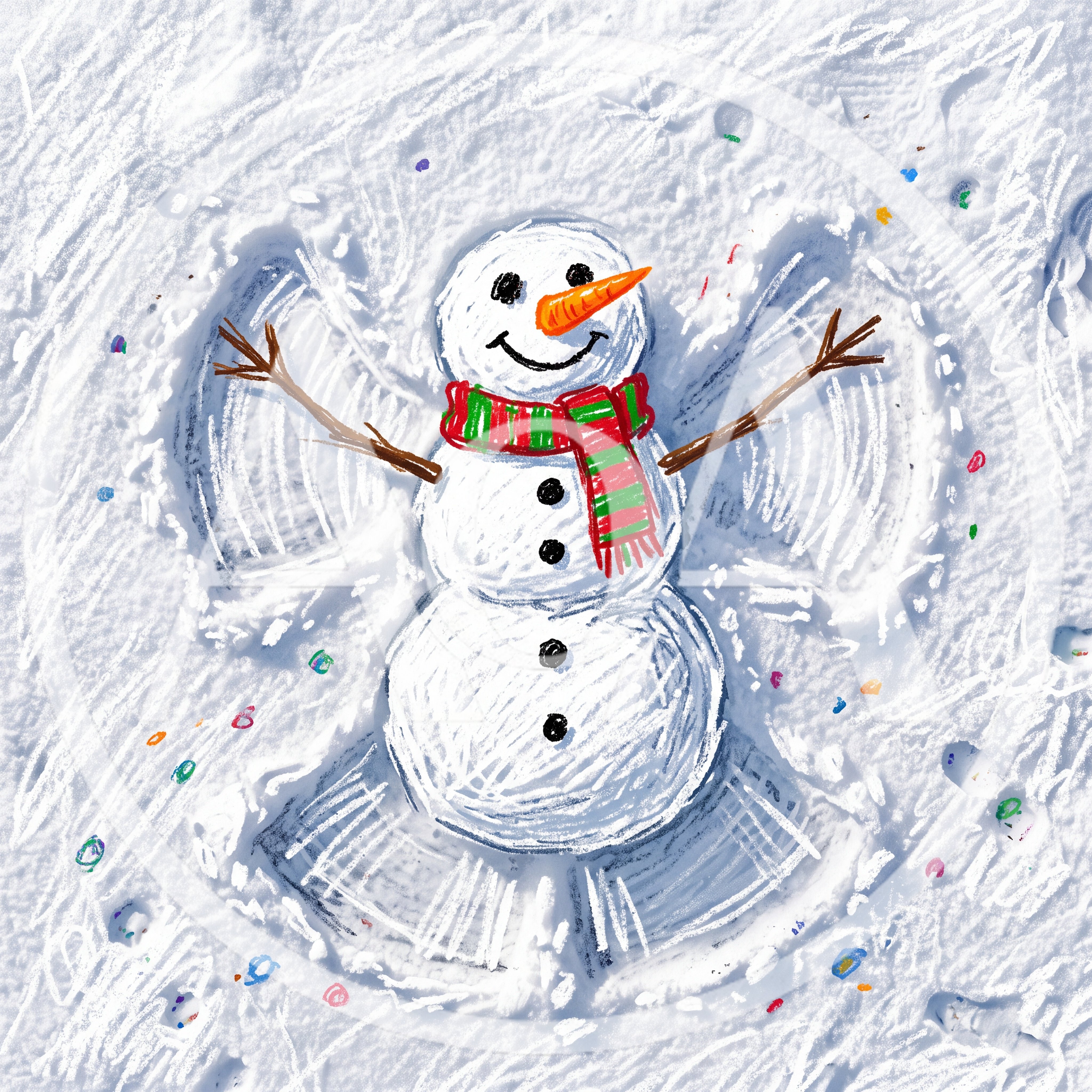 Snowman Drawing With Angel Wings In Fresh Snow