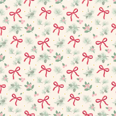 Seamless Christmas Pattern With Red Bows And Pine