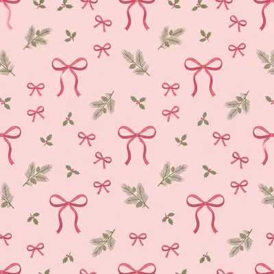 Seamless Christmas Pattern With Bows And Pine Branches
