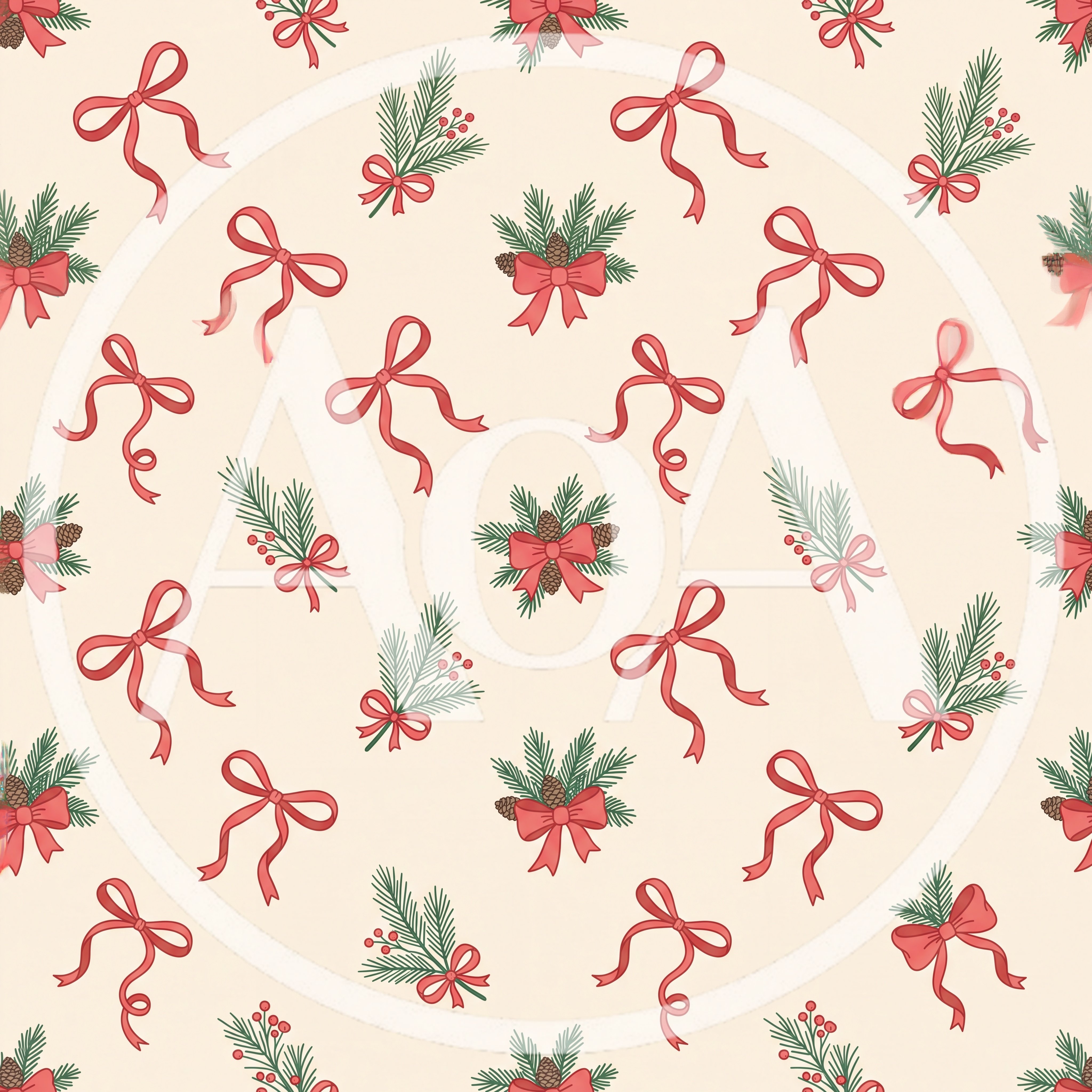 Seamless Christmas Pattern with Pine Branches and Red Bows